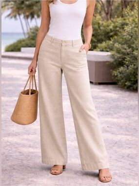 Wide Leg Pants Silk Linen Blend Mac & Jac NWT Off White Business Casual Women 12